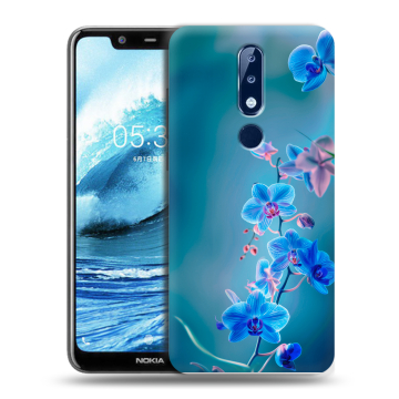 Силиконовый чехол на Nokia 5.1 Plus с принтом Голубые цветы Силиконовый чехол на Nokia 5.1 Plus с принтом Голубые цветы