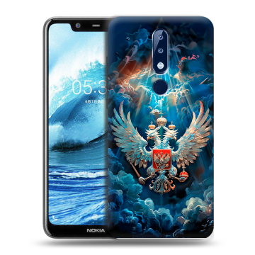 Силиконовый чехол на Nokia 5.1 Plus с принтом Герб флаг России Силиконовый чехол на Nokia 5.1 Plus с принтом Герб флаг России