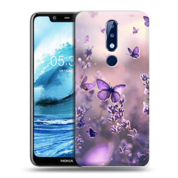 Силиконовый чехол на Nokia 5.1 Plus с принтом бабочки и лаванда Силиконовый чехол на Nokia 5.1 Plus с принтом бабочки и лаванда