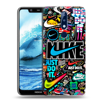 Силиконовый чехол на Nokia 5.1 Plus с принтом найк nike черный Силиконовый чехол на Nokia 5.1 Plus с принтом найк nike черный