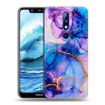 Силиконовый чехол на Nokia 5.1 Plus с принтом синий мрамор Силиконовый чехол на Nokia 5.1 Plus с принтом синий мрамор