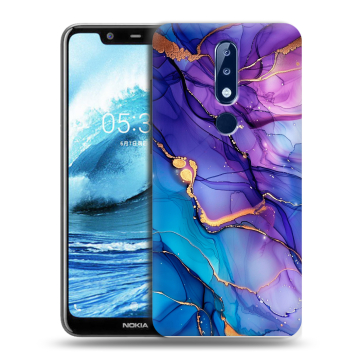 Силиконовый чехол на Nokia 5.1 Plus с принтом синий мрамор Силиконовый чехол на Nokia 5.1 Plus с принтом синий мрамор