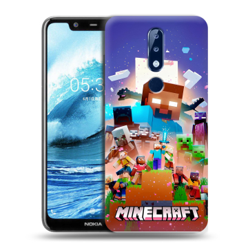 Силиконовый чехол на Nokia 5.1 Plus с принтом Майнкрафт Minecraft Силиконовый чехол на Nokia 5.1 Plus с принтом Майнкрафт Minecraft