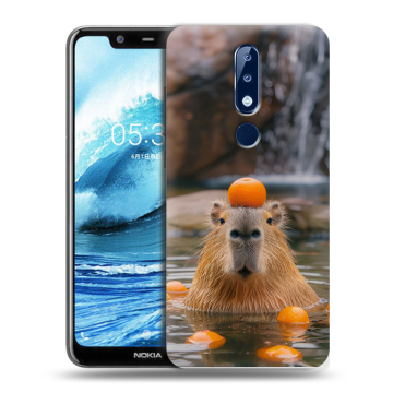 Силиконовый чехол на Nokia 5.1 Plus с принтом Капибара с апельсином Силиконовый чехол на Nokia 5.1 Plus с принтом Капибара с апельсином