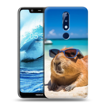 Силиконовый чехол на Nokia 5.1 Plus с принтом Капибара Силиконовый чехол на Nokia 5.1 Plus с принтом Капибара