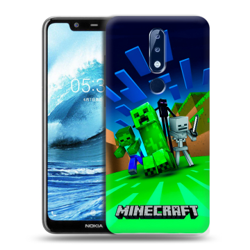 Силиконовый чехол на Nokia 5.1 Plus с принтом Майнкрафт Силиконовый чехол на Nokia 5.1 Plus с принтом Майнкрафт
