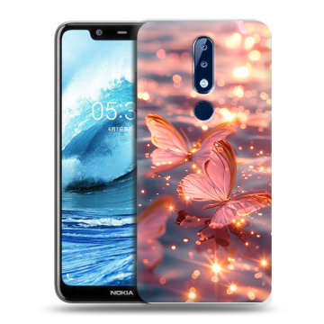 Силиконовый чехол на Nokia 5.1 Plus с принтом бабочки розовые Силиконовый чехол на Nokia 5.1 Plus с принтом бабочки розовые