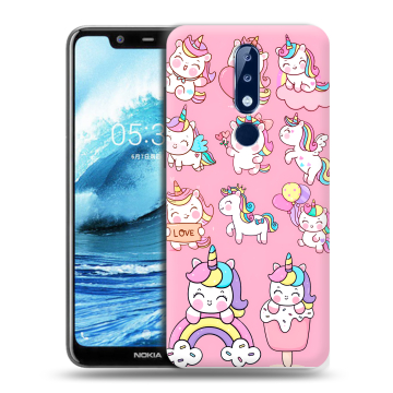 Силиконовый чехол на Nokia 5.1 Plus с принтом Единороги и радуга Силиконовый чехол на Nokia 5.1 Plus с принтом Единороги и радуга