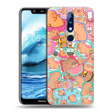 Силиконовый чехол на Nokia 5.1 Plus с принтом капибары Силиконовый чехол на Nokia 5.1 Plus с принтом капибары