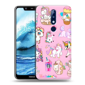 Силиконовый чехол на Nokia 5.1 Plus с принтом розовые единороги Силиконовый чехол на Nokia 5.1 Plus с принтом розовые единороги