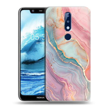 Силиконовый чехол на Nokia 5.1 Plus с принтом розовый мрамор Силиконовый чехол на Nokia 5.1 Plus с принтом розовый мрамор