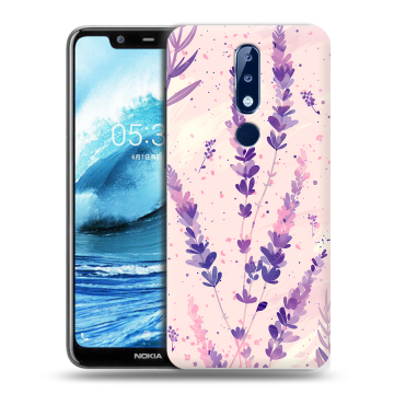 Силиконовый чехол на Nokia 5.1 Plus с принтом цветы лаванда Силиконовый чехол на Nokia 5.1 Plus с принтом цветы лаванда