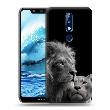 Силиконовый чехол на Nokia 5.1 Plus с принтом Лев кошки