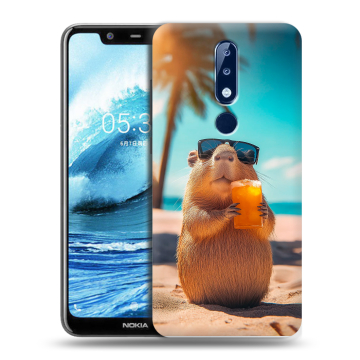 Силиконовый чехол на Nokia 5.1 Plus с принтом Капибара Силиконовый чехол на Nokia 5.1 Plus с принтом Капибара