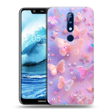 Силиконовый чехол на Nokia 5.1 Plus с принтом Бабочки Силиконовый чехол на Nokia 5.1 Plus с принтом Бабочки