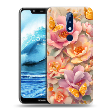 Силиконовый чехол на Nokia 5.1 Plus с принтом Цветы и бабочки
