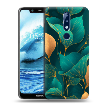 Силиконовый чехол на Nokia 5.1 Plus с принтом Листья и золото