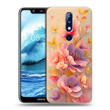 Силиконовый чехол на Nokia 5.1 Plus с принтом Цветы и бабочки