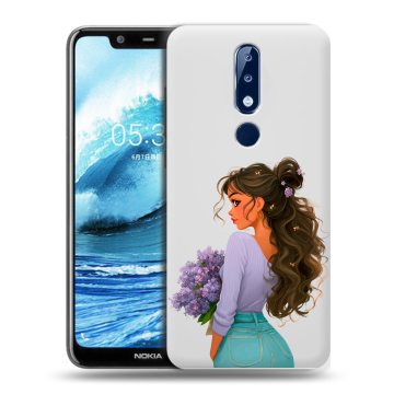 Силиконовый чехол на Nokia 5.1 Plus с принтом девушка цветы