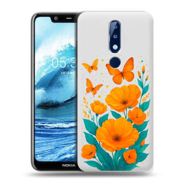 Силиконовый чехол на Nokia 5.1 Plus с принтом цветы бабочки
