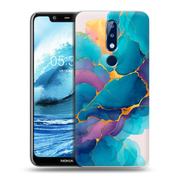 Силиконовый чехол на Nokia 5.1 Plus с принтом Мрамор блестки