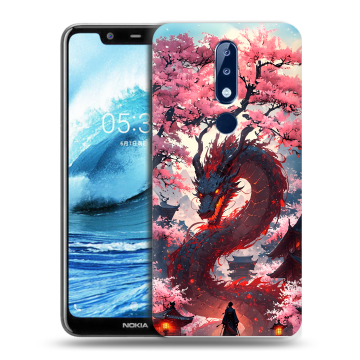 Силиконовый чехол на Nokia 5.1 Plus с принтом Дракон Японский Силиконовый чехол на Nokia 5.1 Plus с принтом Дракон Японский
