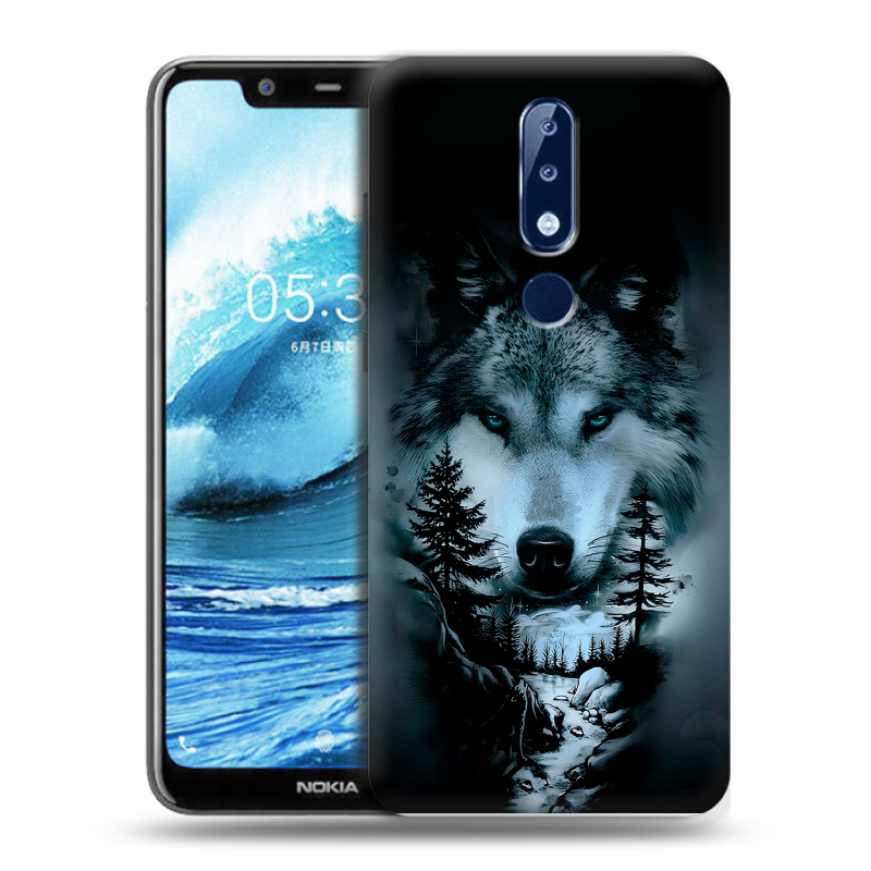 Силиконовый противоударный чехол на Nokia 5.1 Plus с принтом Лесной волк Силиконовый противоударный чехол на Nokia 5.1 Plus с принтом Лесной волк