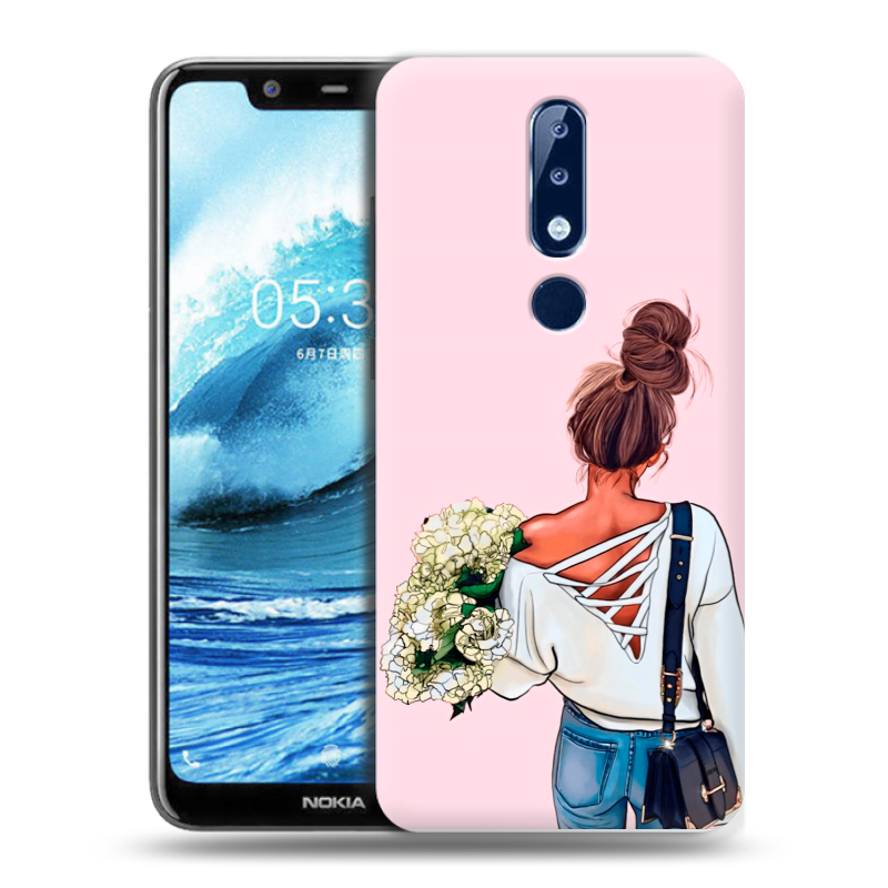 Силиконовый чехол на Nokia 5.1 Plus с принтом Девушка и букет Силиконовый чехол на Nokia 5.1 Plus с принтом Девушка и букет
