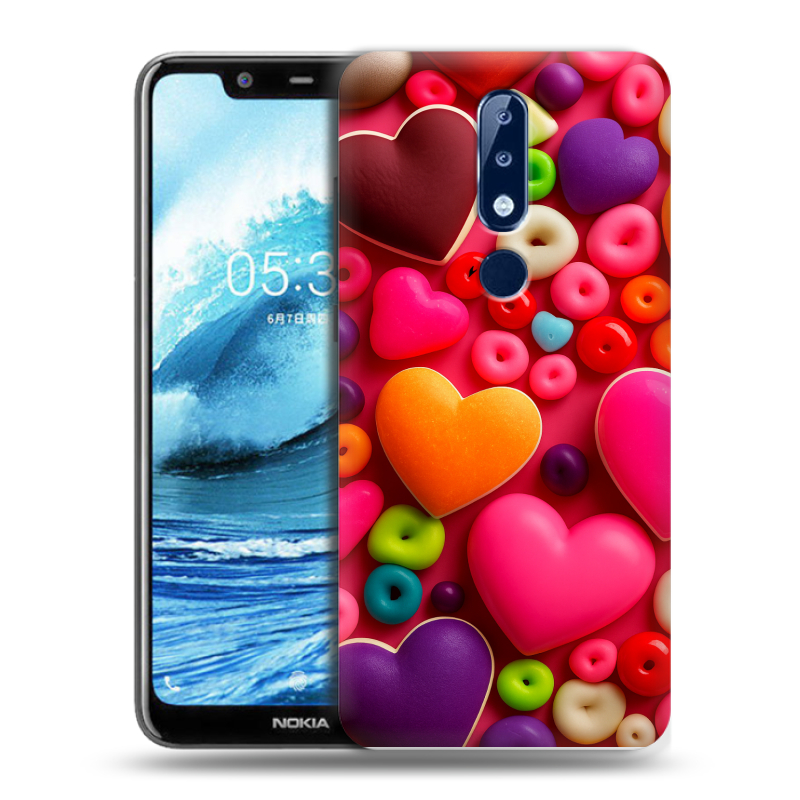 Силиконовый противоударный чехол на Nokia 5.1 Plus с принтом Сердечки Силиконовый противоударный чехол на Nokia 5.1 Plus с принтом Сердечки