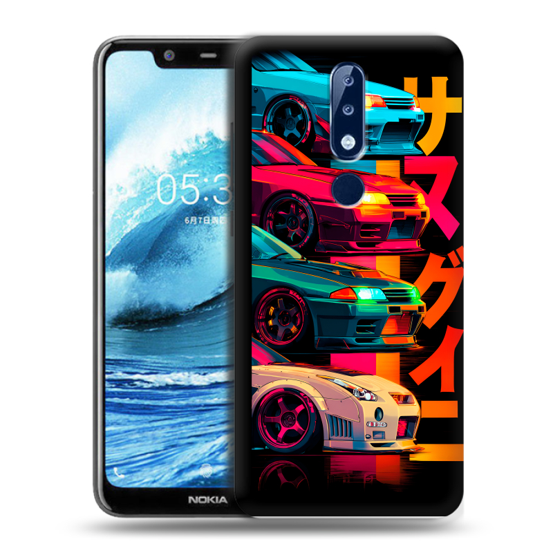Силиконовый противоударный чехол на Nokia 5.1 Plus с принтом Гоночные машины Силиконовый противоударный чехол на Nokia 5.1 Plus с принтом Гоночные машины