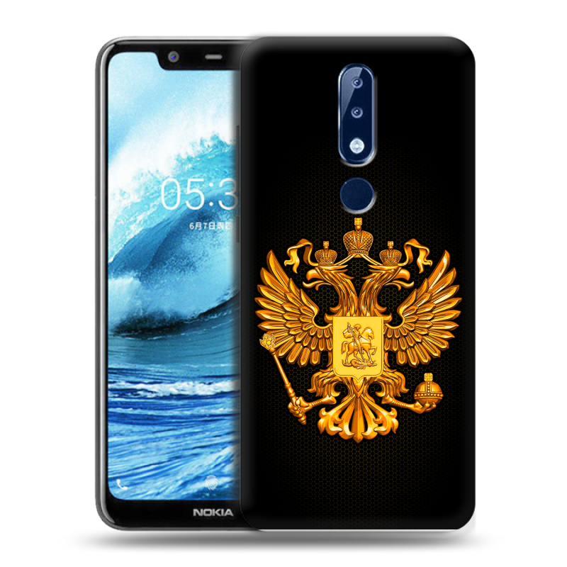 Силиконовый чехол на Nokia 5.1 Plus с принтом Герб России желтый Силиконовый чехол на Nokia 5.1 Plus с принтом Герб России желтый