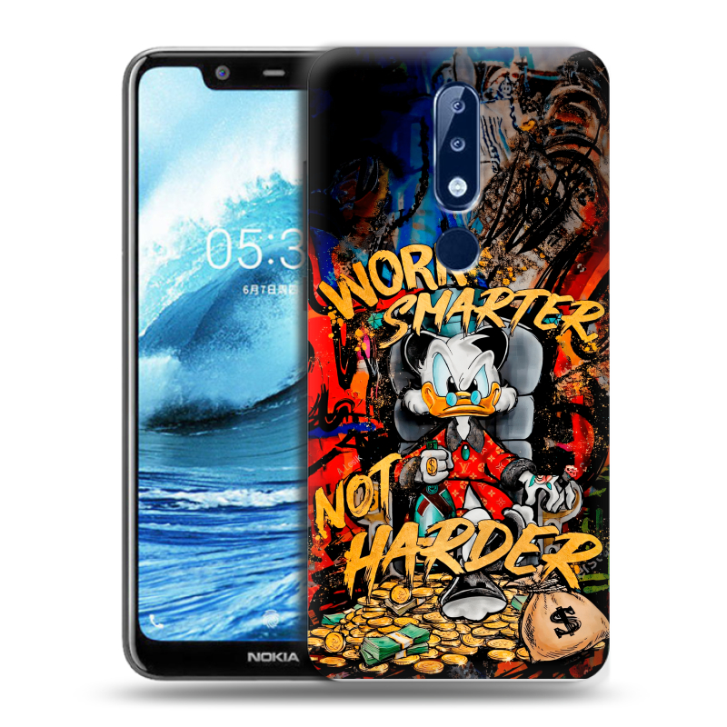 Силиконовый противоударный чехол на Nokia 5.1 Plus с принтом Дональд Дак Деньги Силиконовый противоударный чехол на Nokia 5.1 Plus с принтом Дональд Дак Деньги
