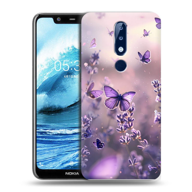 Силиконовый чехол на Nokia 5.1 Plus с принтом бабочки и лаванда Силиконовый чехол на Nokia 5.1 Plus с принтом бабочки и лаванда