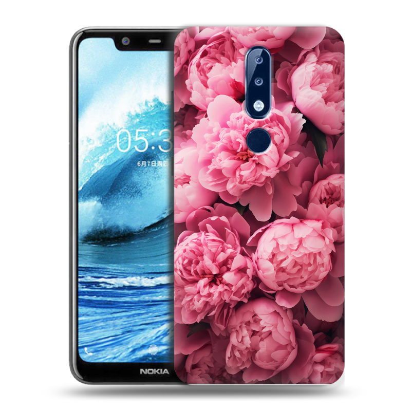 Силиконовый противоударный чехол на Nokia 5.1 Plus с принтом цветы пионы Силиконовый противоударный чехол на Nokia 5.1 Plus с принтом цветы пионы
