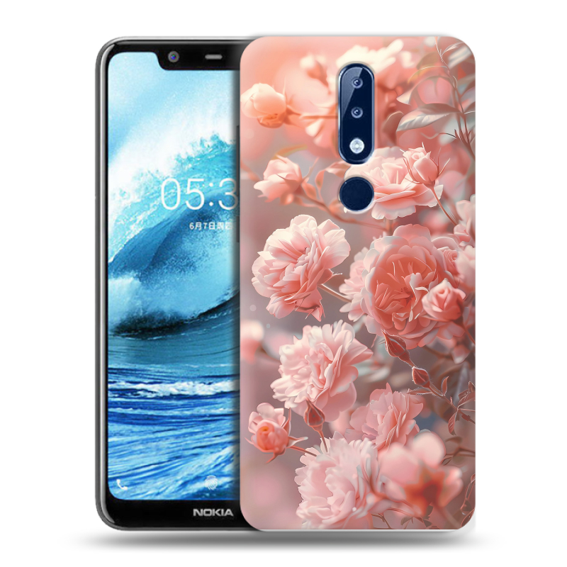 Силиконовый противоударный чехол на Nokia 5.1 Plus с принтом Розовые розы Силиконовый противоударный чехол на Nokia 5.1 Plus с принтом Розовые розы