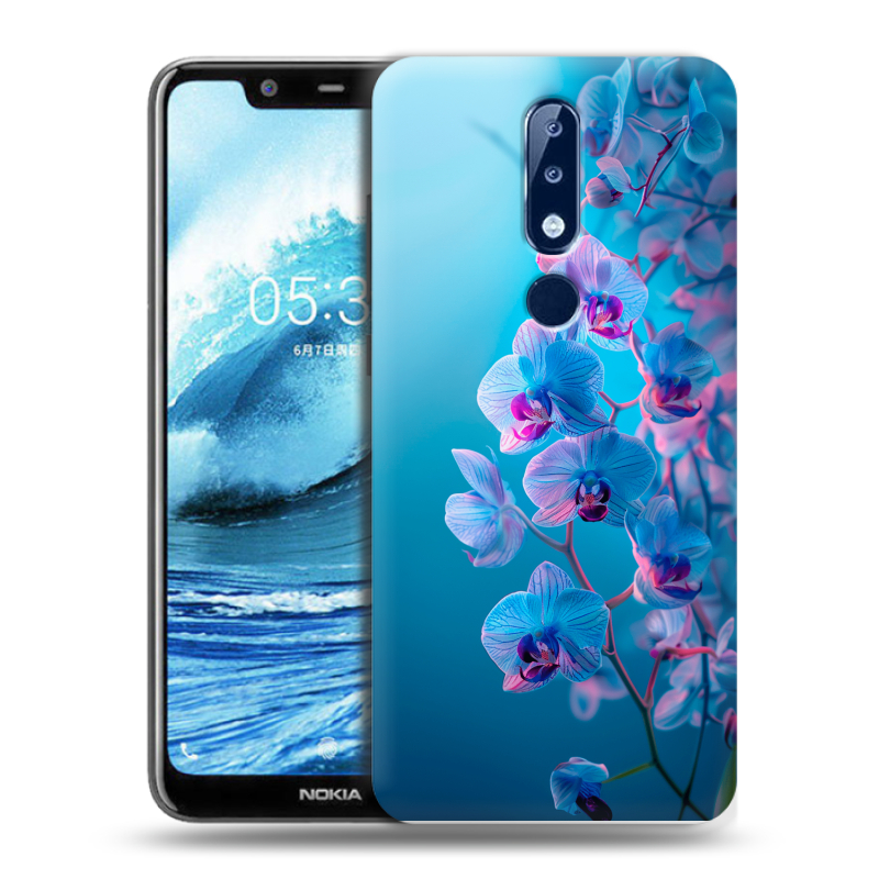 Силиконовый противоударный чехол на Nokia 5.1 Plus с принтом голубые орхидеи Силиконовый противоударный чехол на Nokia 5.1 Plus с принтом голубые орхидеи
