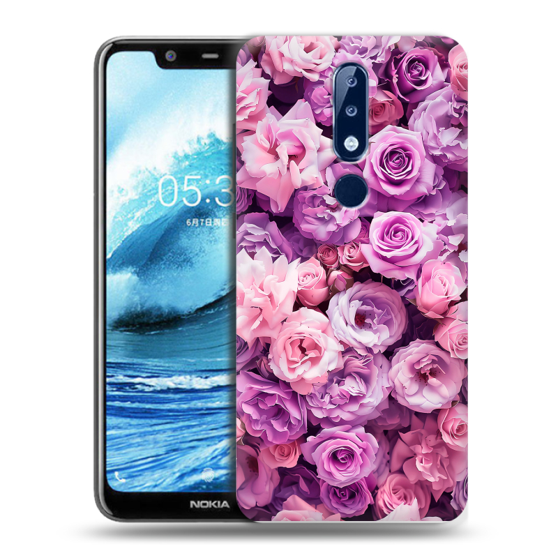 Силиконовый противоударный чехол на Nokia 5.1 Plus с принтом лавандовые розы Силиконовый противоударный чехол на Nokia 5.1 Plus с принтом лавандовые розы