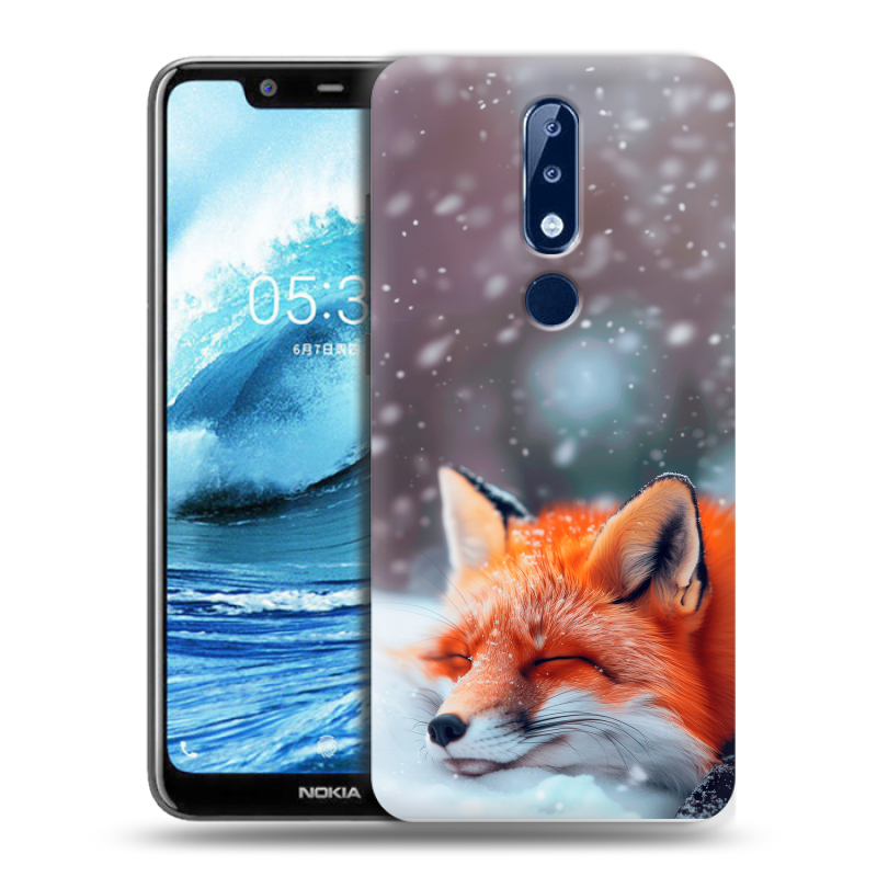 Силиконовый противоударный чехол на Nokia 5.1 Plus с принтом лиса Силиконовый противоударный чехол на Nokia 5.1 Plus с принтом лиса