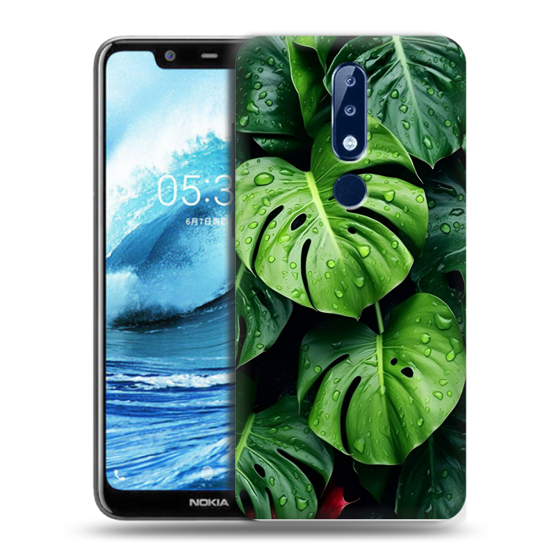 Силиконовый противоударный чехол на Nokia 5.1 Plus с принтом Листья Силиконовый противоударный чехол на Nokia 5.1 Plus с принтом Листья