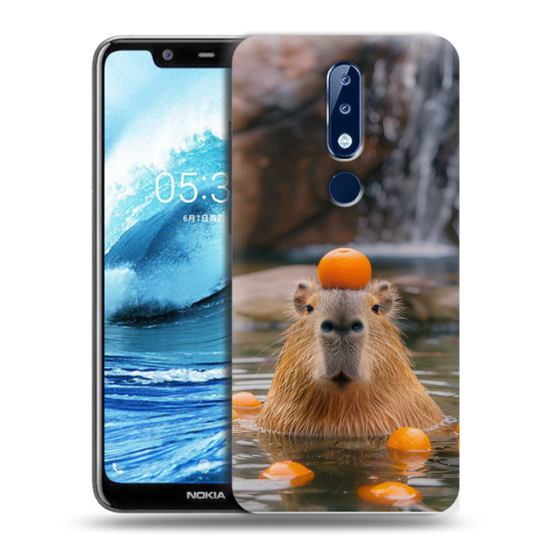 Силиконовый чехол на Nokia 5.1 Plus с принтом Капибара с апельсином Силиконовый чехол на Nokia 5.1 Plus с принтом Капибара с апельсином
