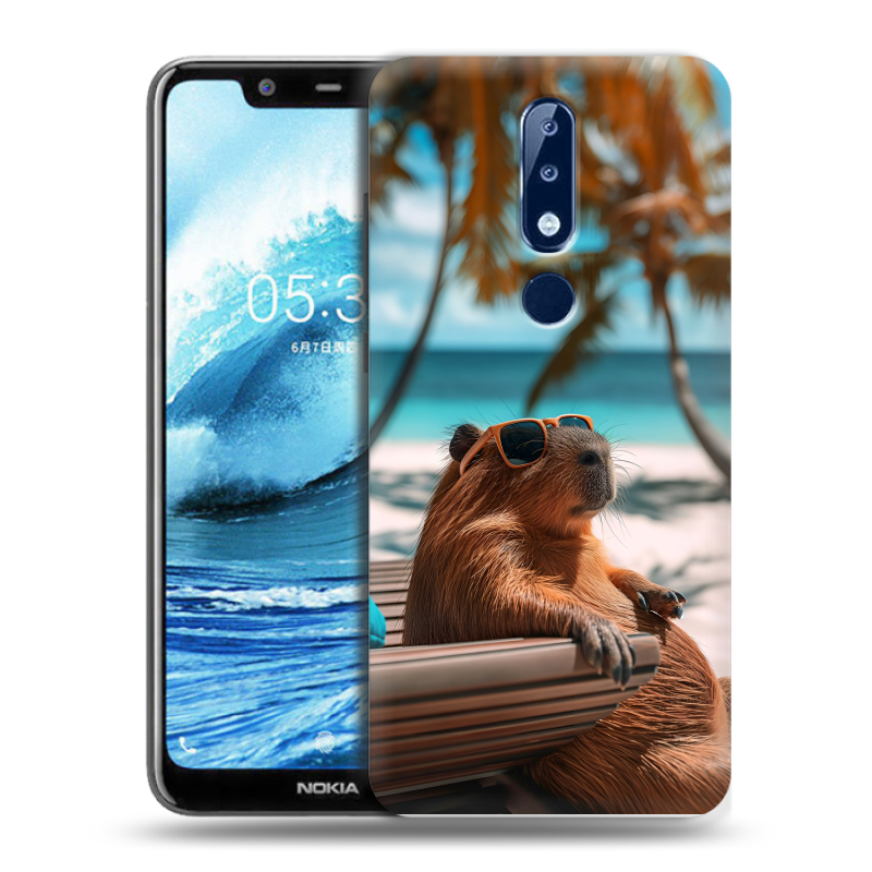 Силиконовый чехол на Nokia 5.1 Plus с принтом Капибара Силиконовый чехол на Nokia 5.1 Plus с принтом Капибара