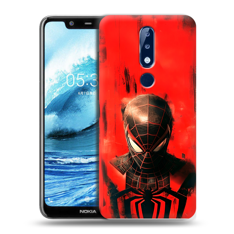 Силиконовый противоударный чехол на Nokia 5.1 Plus с принтом человек паук spiderman Силиконовый противоударный чехол на Nokia 5.1 Plus с принтом человек паук spiderman