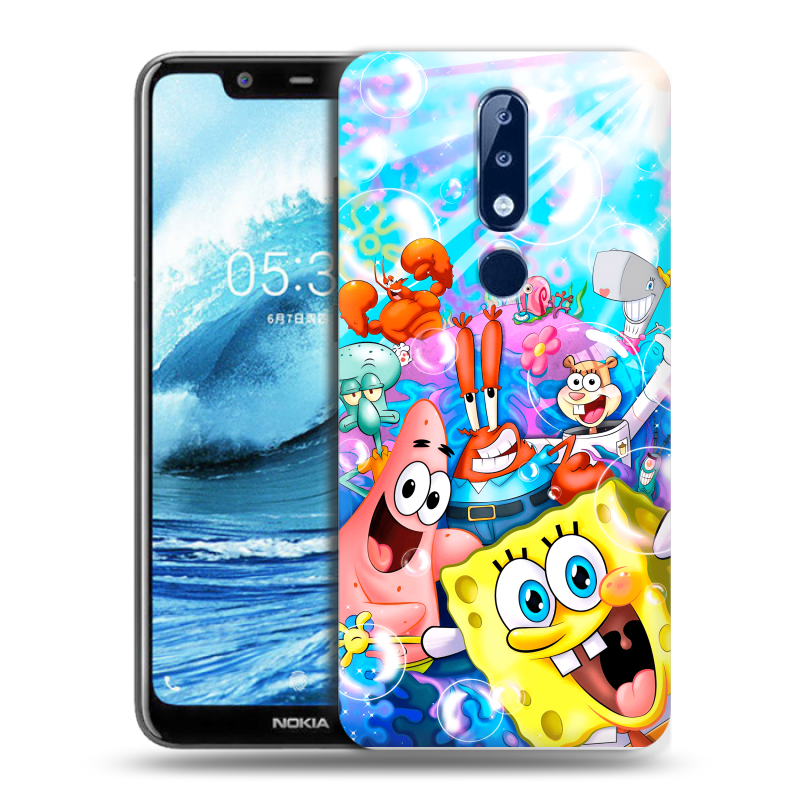 Силиконовый противоударный чехол на Nokia 5.1 Plus с принтом спанчбоб спанч боб Силиконовый противоударный чехол на Nokia 5.1 Plus с принтом спанчбоб спанч боб