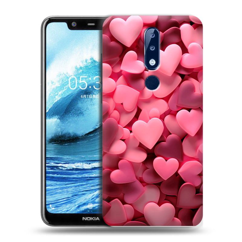Силиконовый чехол на Nokia 5.1 Plus с принтом розовые сердечки Силиконовый чехол на Nokia 5.1 Plus с принтом розовые сердечки