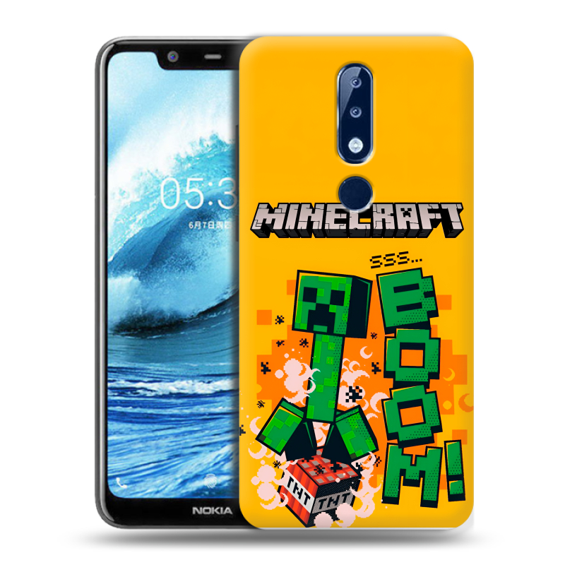Силиконовый противоударный чехол на Nokia 5.1 Plus с принтом Майнкрафт Minecraft Силиконовый противоударный чехол на Nokia 5.1 Plus с принтом Майнкрафт Minecraft