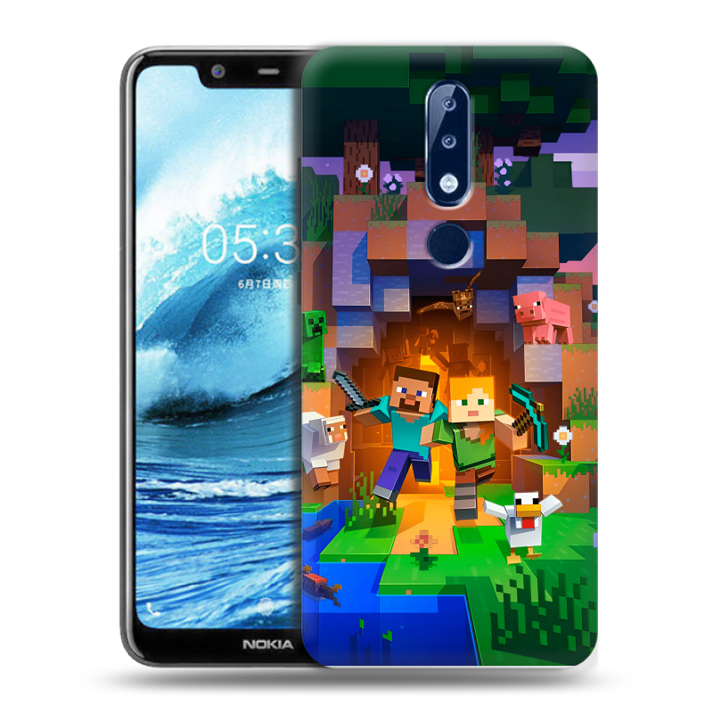 Силиконовый чехол на Nokia 5.1 Plus с принтом Майнкрафт Minecraft Силиконовый чехол на Nokia 5.1 Plus с принтом Майнкрафт Minecraft