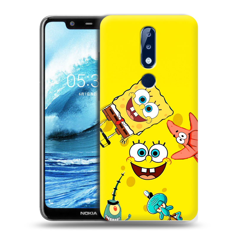 Силиконовый противоударный чехол на Nokia 5.1 Plus с принтом Спанч боб Спанчбоб Силиконовый противоударный чехол на Nokia 5.1 Plus с принтом Спанч боб Спанчбоб