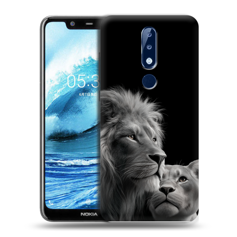 Силиконовый противоударный чехол на Nokia 5.1 Plus с принтом Лев кошки Силиконовый противоударный чехол на Nokia 5.1 Plus с принтом Лев кошки