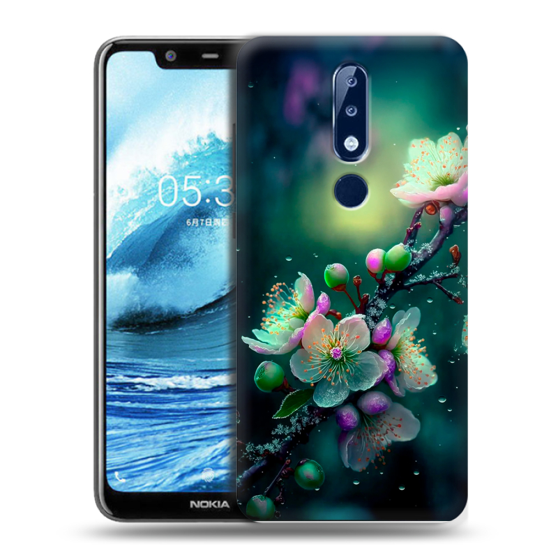 Силиконовый противоударный чехол на Nokia 5.1 Plus с принтом Цветы и мрамор Силиконовый противоударный чехол на Nokia 5.1 Plus с принтом Цветы и мрамор