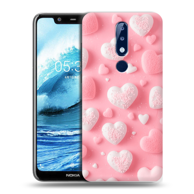 Силиконовый противоударный чехол на Nokia 5.1 Plus с принтом Сердечки Силиконовый противоударный чехол на Nokia 5.1 Plus с принтом Сердечки